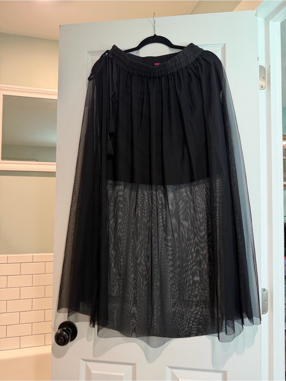 Vince Camuto Black Sheer Midi Tulle Skirt
